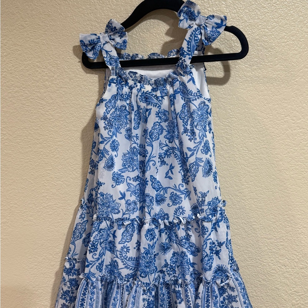 Used - Jona Michelle White and Blue Floral Kids Dress